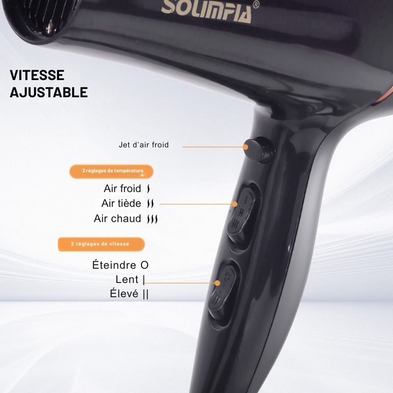 Sèche-cheveux professionnel 6 niveaux - séchage rapide