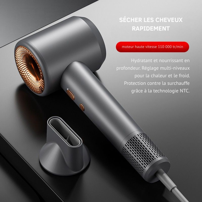 Sèche-cheveux professionnel haute vitesse - ions anti-frisottis