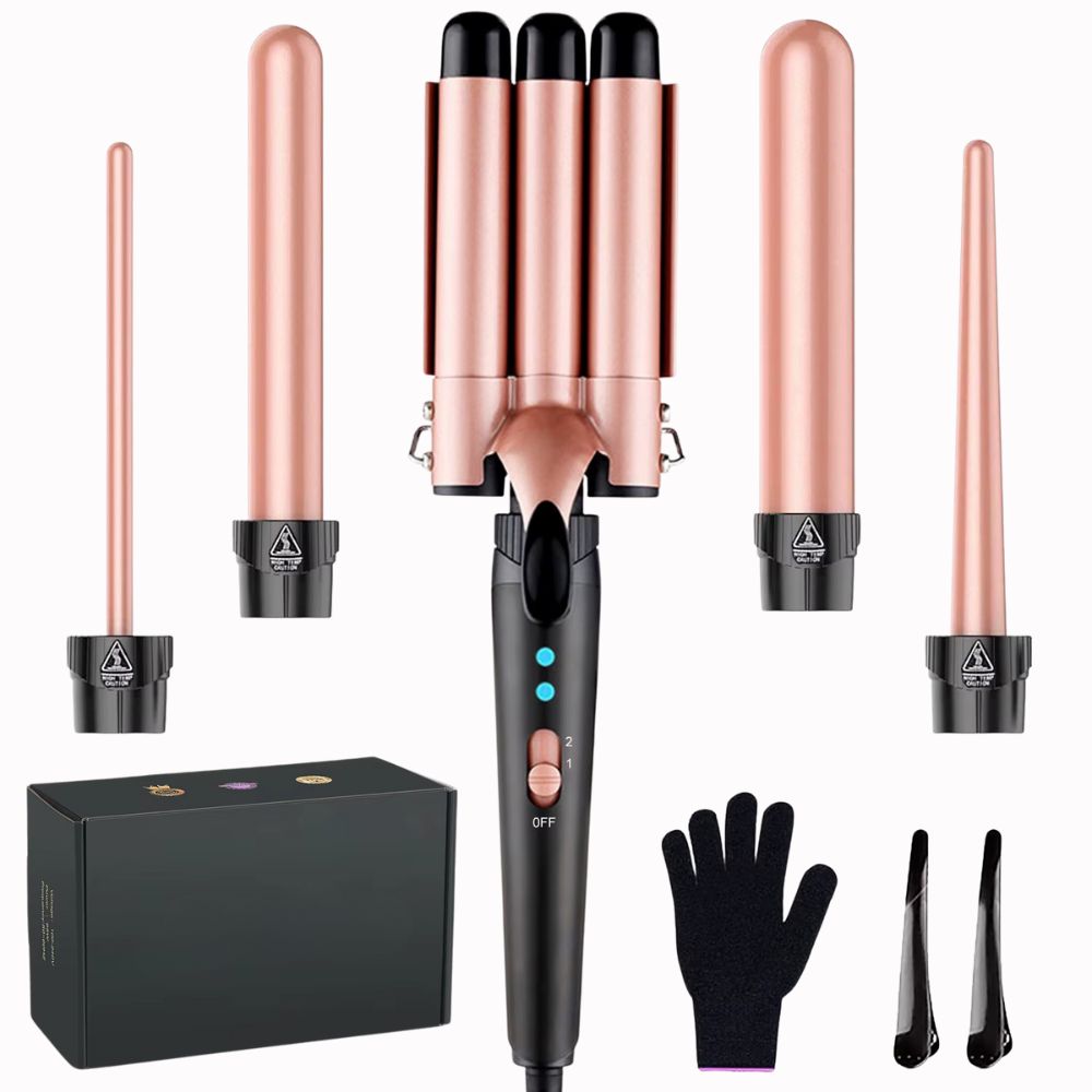 Boucleur 3 Têtes Rose – Ondulations Brillantes sur fond blanc