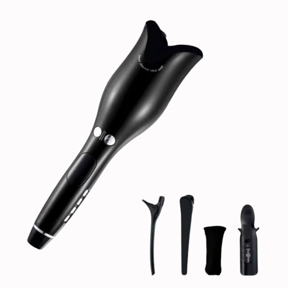 Boucleur Automatique Noir – Courbes Fluides sur fond blanc