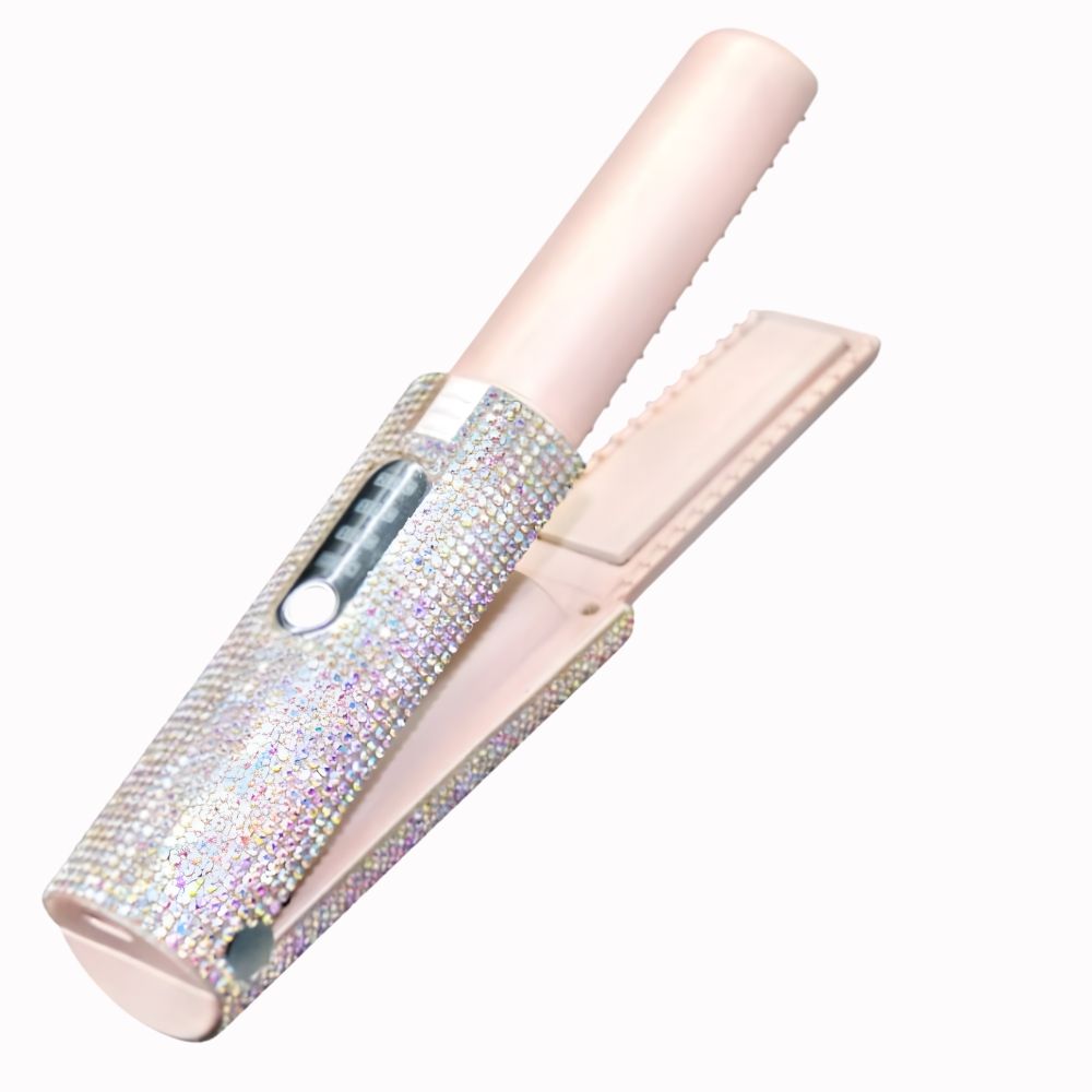 Boucleur Sans Fil Rose à strass Ondulations Faciles