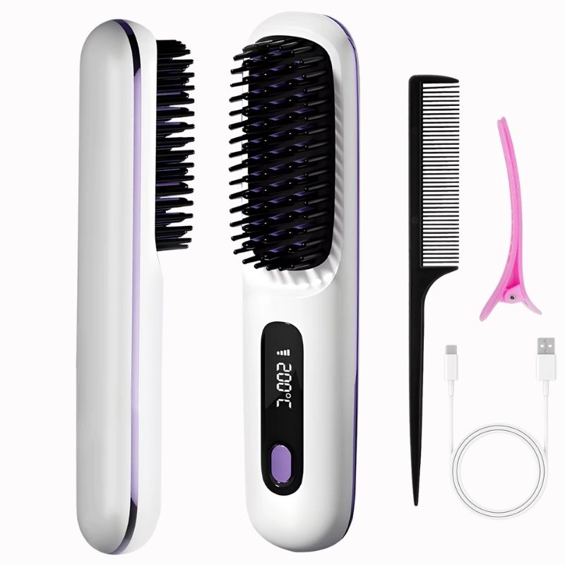 Brosse Chauffante Blanche – Coiffage Précis sur fond blanc