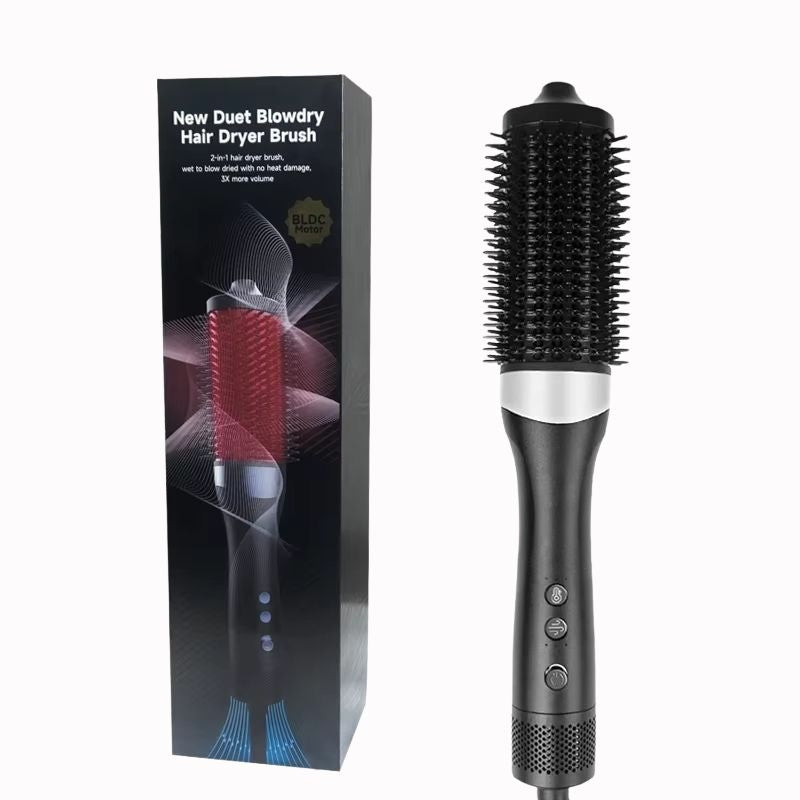 Brosse Chauffante Noire – Coiffage Rapide sur fond blanc